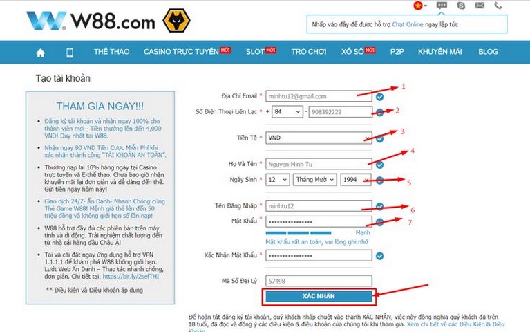 Truy cập website hoặc mở app để đăng ký W88